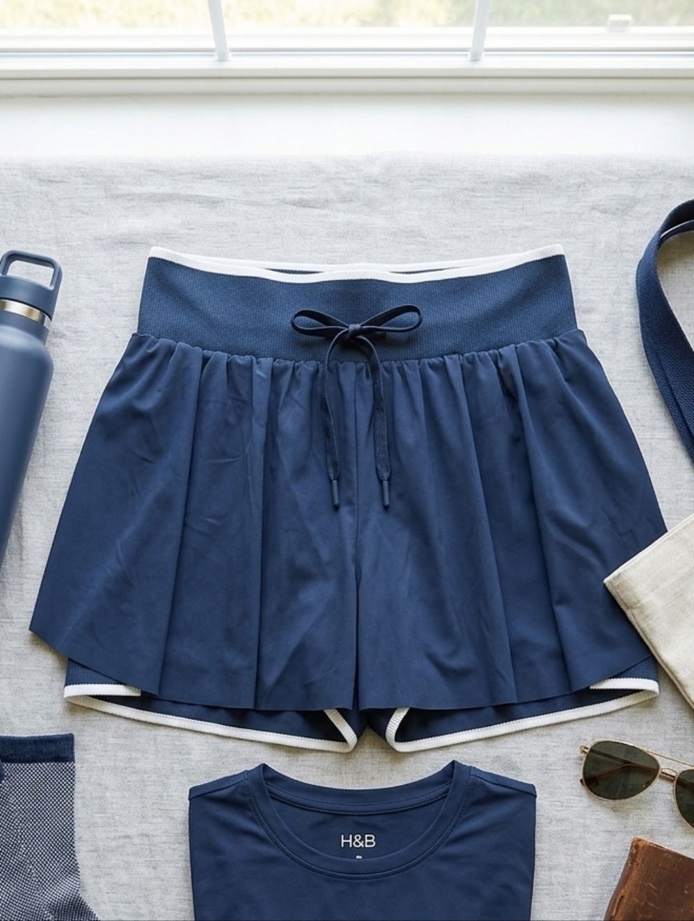 Harmony Balance Navy Pleated Skort with Drawstring Waist